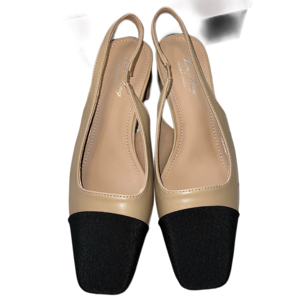 Elegant Beige and Black Slingback Shoes